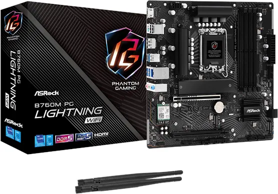 ASRock B760M PG LIGHTNING WIFI Moderkort - Intel B760 - Intel LGA1700 - DDR5 RAM - Micro-ATX